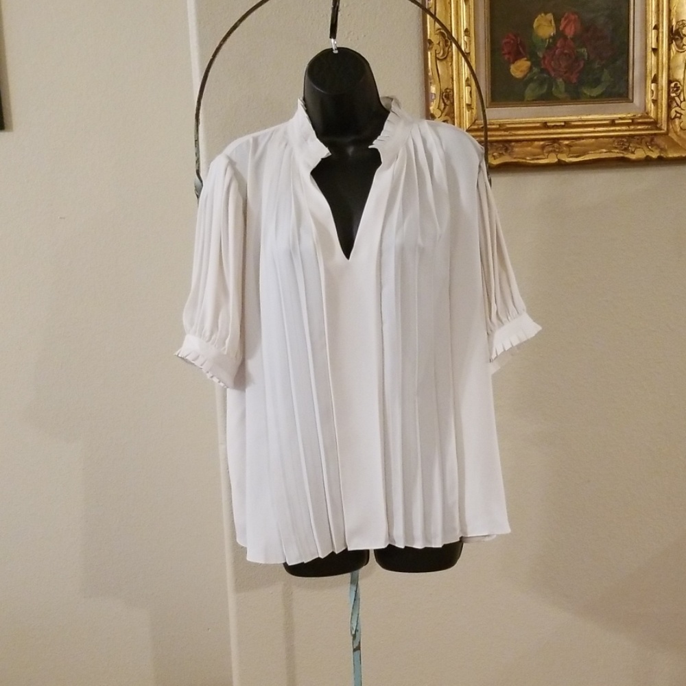 Ann Taylor Pleated Cream Blouse